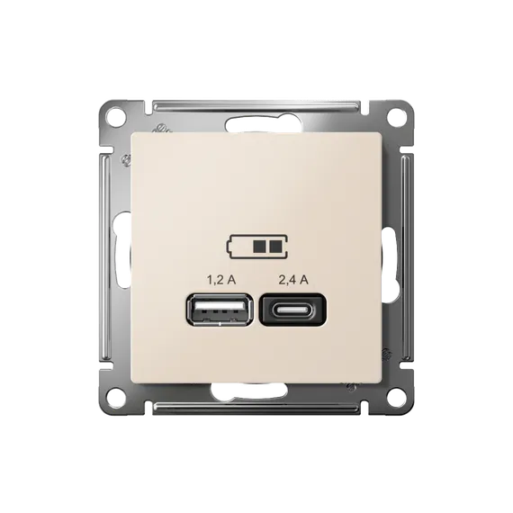 Розетка USB AtlasDesign тип A+C 5В/2.4А 2х5В/1.2А механизм беж. SE ATN000239