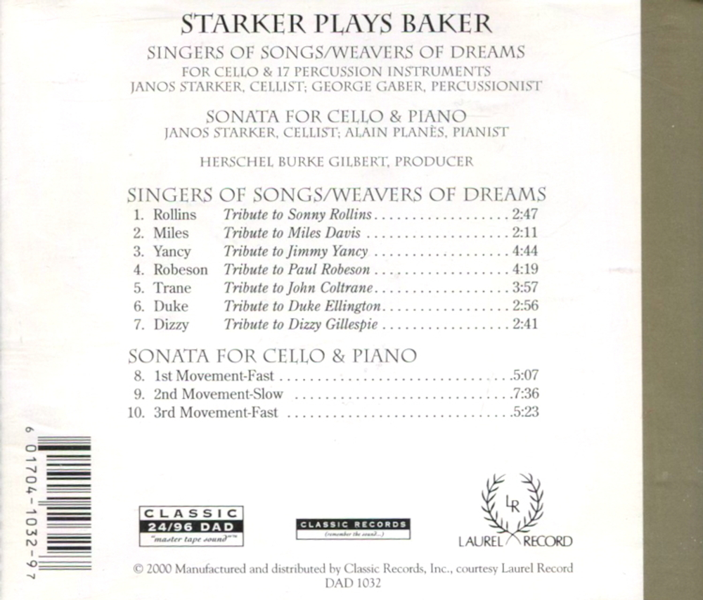 Janos Starker / David Baker: Starker Plays Baker (DVD Audio)