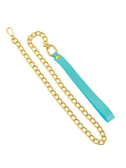 Поводок для ошейника Pecado – кожаная рукоятка, 80 см, голубой