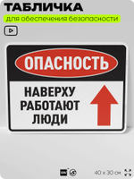 Табличка для обеспечения безопасности "Опасность, наверху работают люди", для производства, предприятия, организаций, 40х30 см, Silver Plane x Айдентика Технолоджи