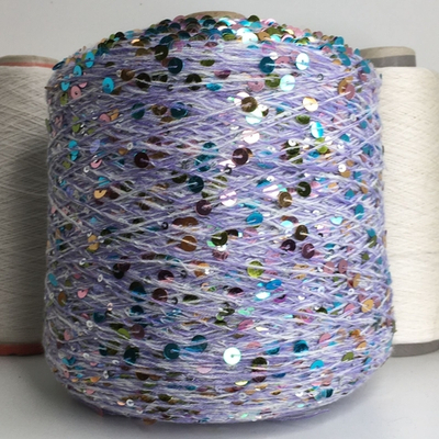GLAMOUR хлопок, пайетки, 240м/100гр Карнавал цвет: нить сиреневый меланж, цветные пайетки (розовые, золотые, зеленые, бирюзовые)