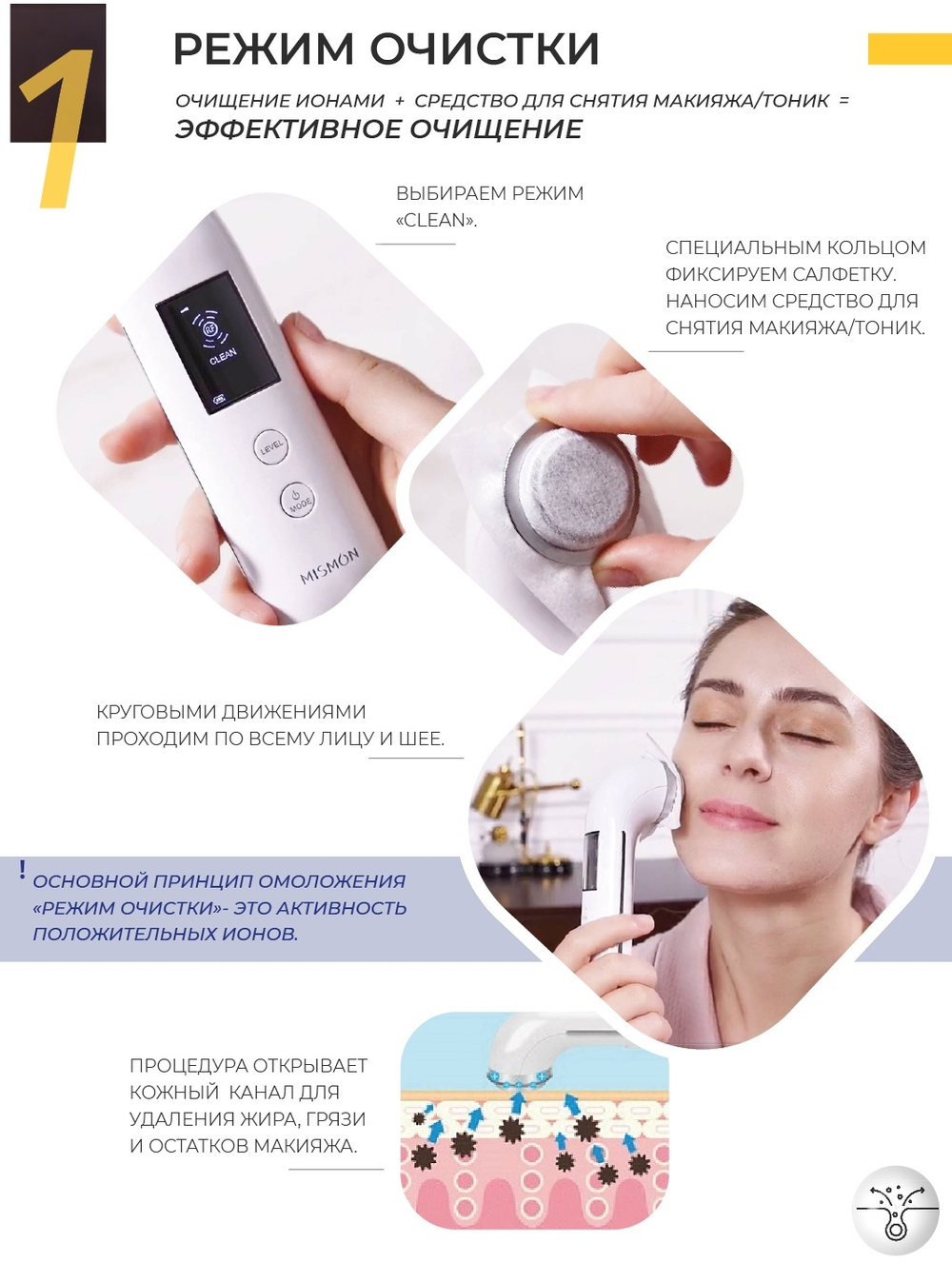 RF-лифтинг массажер Mismon MS-308C для подтяжки и омоложения кожи лица 6 в 1