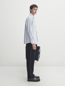 Massimo Dutti Рубашка оксфорд классического кроя в полоску, голубой