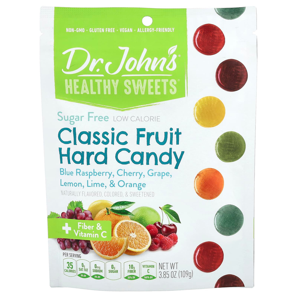 Dr. John's Healthy Sweets, Classic Fruit Hard Candy, голубая малина, вишня, виноград, лимон, лайм и апельсин, 109 г (3,85 унции)