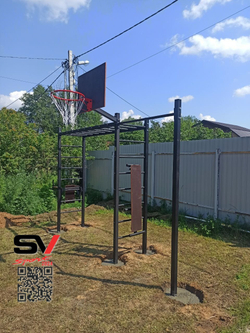 Монтаж уличной шведской стенки Sv Sport Рукоход (5 вертикальных столбов)