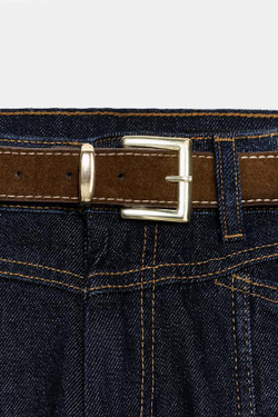 ZARA ДЖИНСЫ STRAIGHT SLIM СО СРЕДНЕЙ ПОСАДКОЙ И РЕМНЕМ Z1975, СИНИЙ