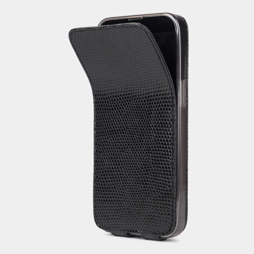 Чехол для iPhone 13 Pro Max из кожи ящерицы, черного цвета
