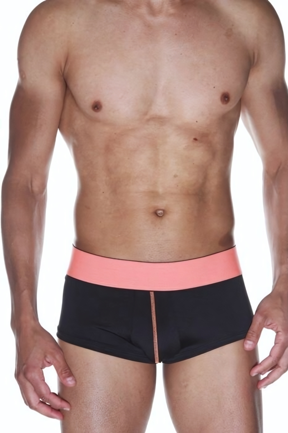 Черные трусы-хипсы на персиковом поясе (Размер: L-XL) (Цвет: персиковый с черным)