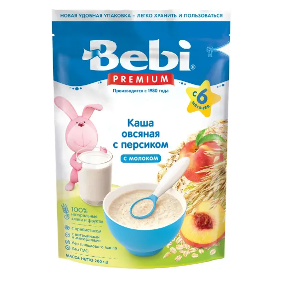 Каша молочная Bebi Premium овсянка-персик 200г с 6месяцев