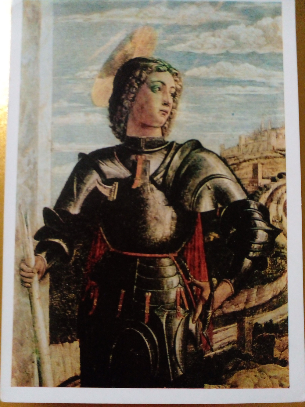 Винтажная открытка СССР Андреа Мантенья. Св. Георгий. Деталь. 1967 г.