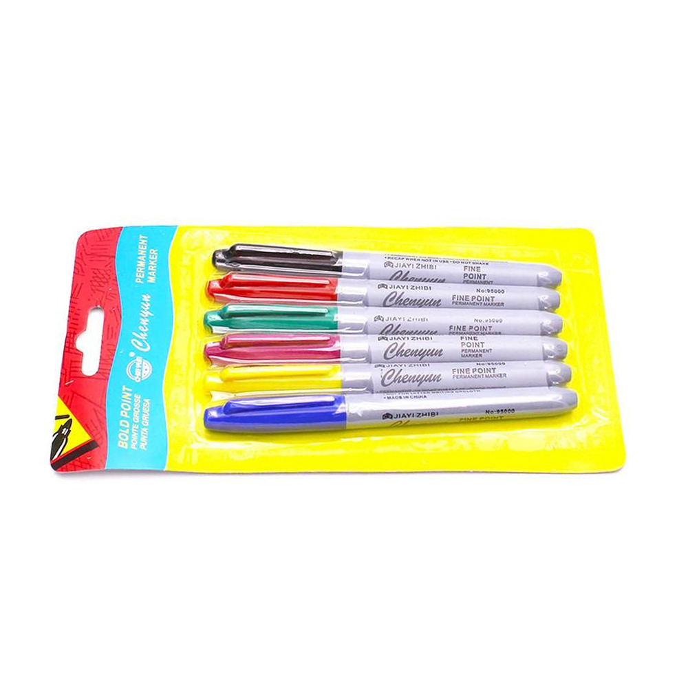 Маркер перманентный Basir, 12 мм, пулевидный наконечник 2 мм, 6 шт, разноцветные