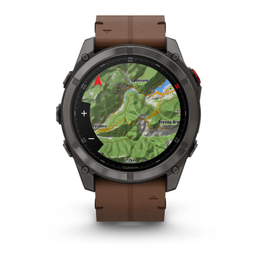 Garmin Fenix 8 PRO, 51 мм, AMOLED, Sapphire, Carbon grey DLC titanium with Chestnut leather band