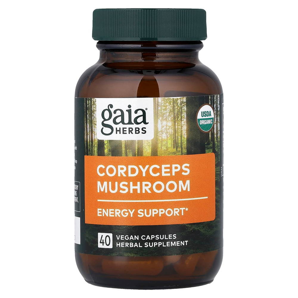 Gaia Herbs, гриб кордицепс, 40 веганских капсул (450 мг в 1 капсуле)