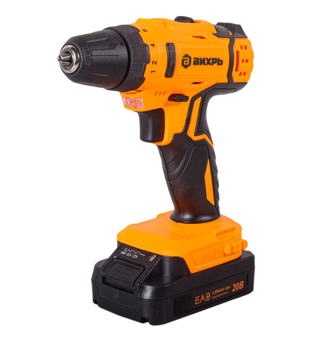 Дрель-шуруповерт Вихрь ДА-20Л-2КА с набором оснастки 65 предметов