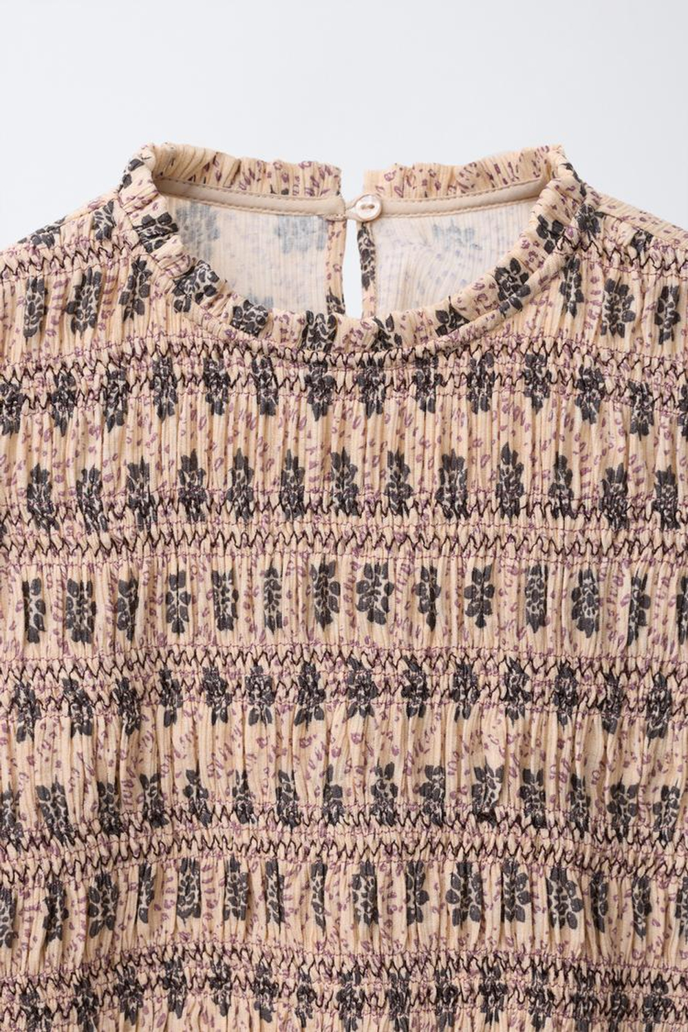 ZARA ТОП С ЭЛАСТИЧНЫМИ ДЕТАЛЯМИ И ПРИНТОМ, СВЕТЛО-БЕЖЕВЫЙ