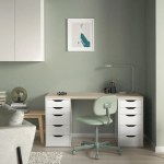 Письменный стол с ящиками - IKEA MITTCIRKEL/ADILS, 140х60 см, под беленый дуб/белый, МИТКЕРКЕЛ/АДИЛЬС ИКЕА