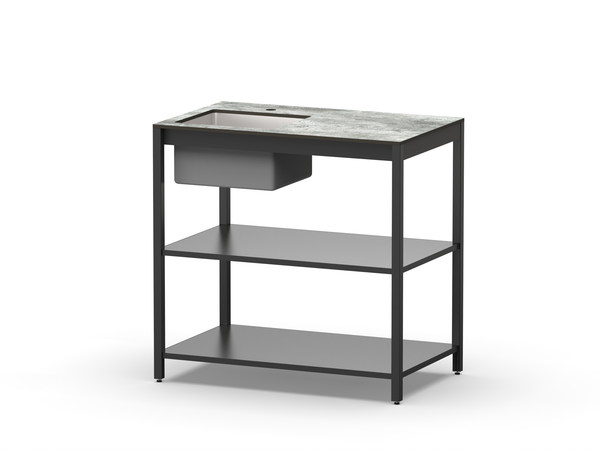 Стол разделочный с мойкой Lounge B-02S-L, 90 см, черный/серый каспий
