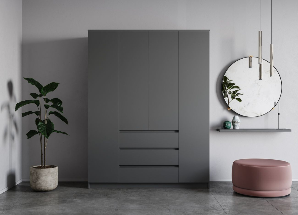 МОРИ МШ1600 Шкаф с 4мя дв и 3мя ящ. (ш1604*г478*в2100мм), ЛДСП Графит