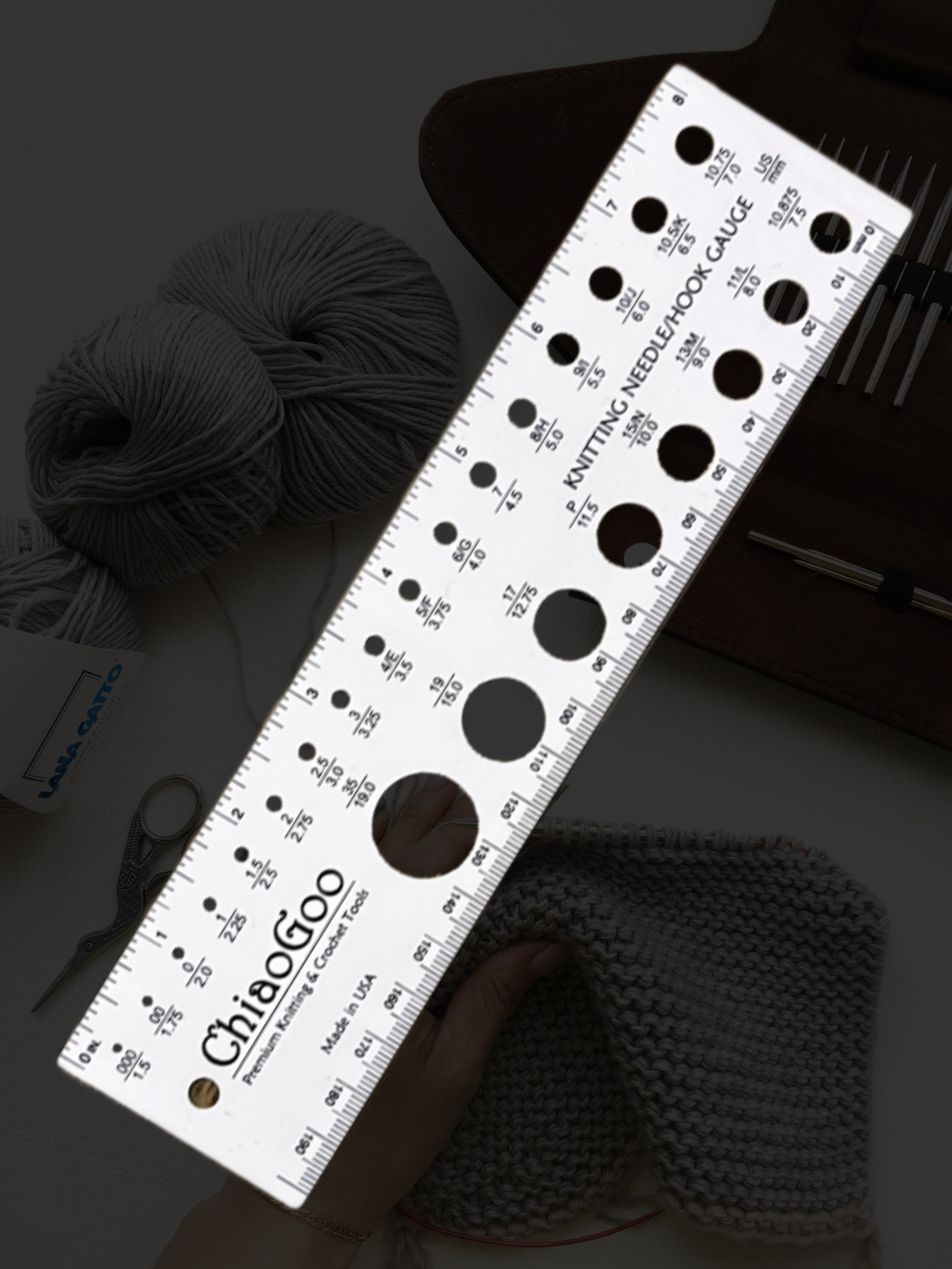 ChiaoGoo, Линейка для определения размера спиц от 1,5мм до 19мм