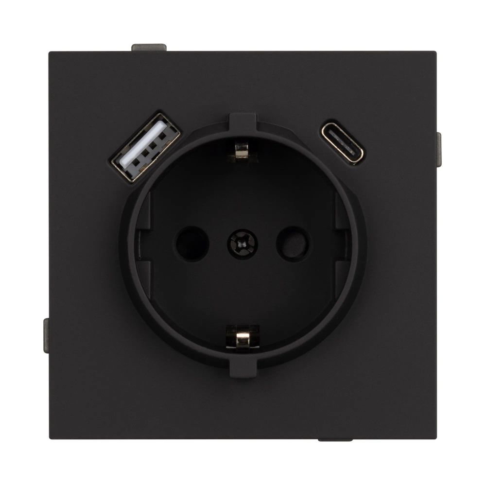 Механизм розетки с USB зарядкой SCT-TENDO-MUAC-SFPL-BK (230V, 16A) (Arlight, Матовый черный) 054607