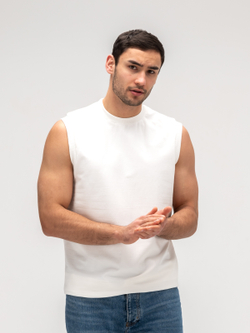 Майка мужская хлопковая на широких лямках. Белая