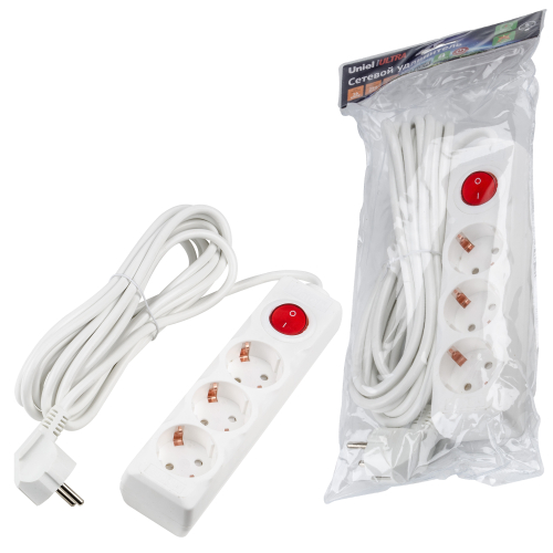 S-GCU3-5B WHITE Удлинитель серии Ultra, шнур 5м., 3 гнезда, 16A, с/з. Белый. TM Uniel