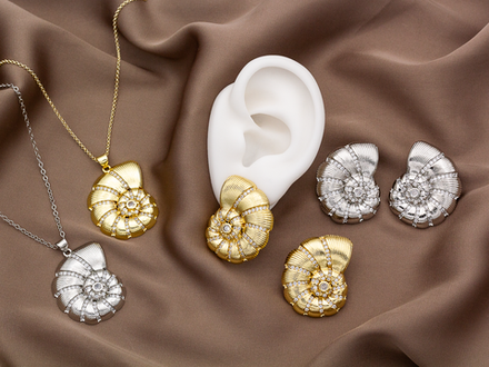 Серьги "Ракушка аммонита" со стразами, 32мм