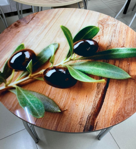 Стол неразд стеклянный Круг подстолье чайка хром оливковая ветвь