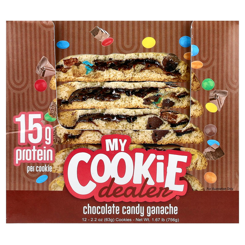 My Cookie Dealer Protein, протеиновое печенье, шоколадная конфета с ганашем, 12 шт. по 63 г (2,2 унции)