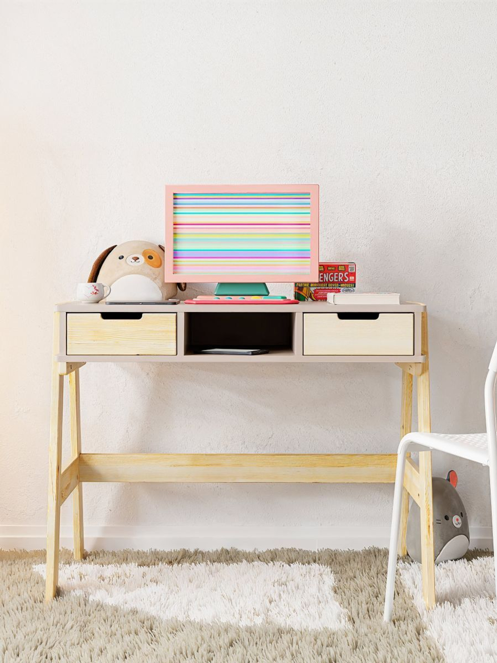 Стол письменный детский Чек / парта растущая для школьника, с ножками из массива сосны, цвет персидский жемчуг