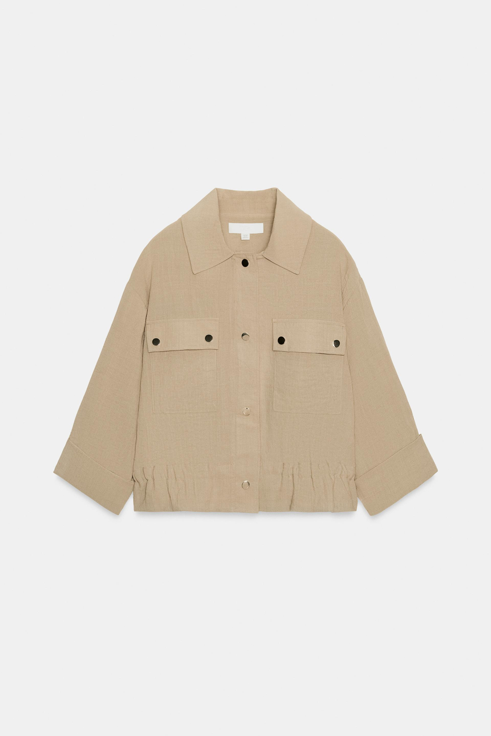 ZARA КОРОТКАЯ КУРТКА С ПОДВЕРНУТЫМИ РУКАВАМИ, ПЕСОЧНЫЙ