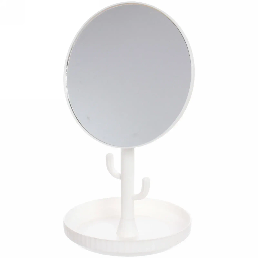 Зеркало настольное с органайзером «Kaktus», цвет белый, 17см