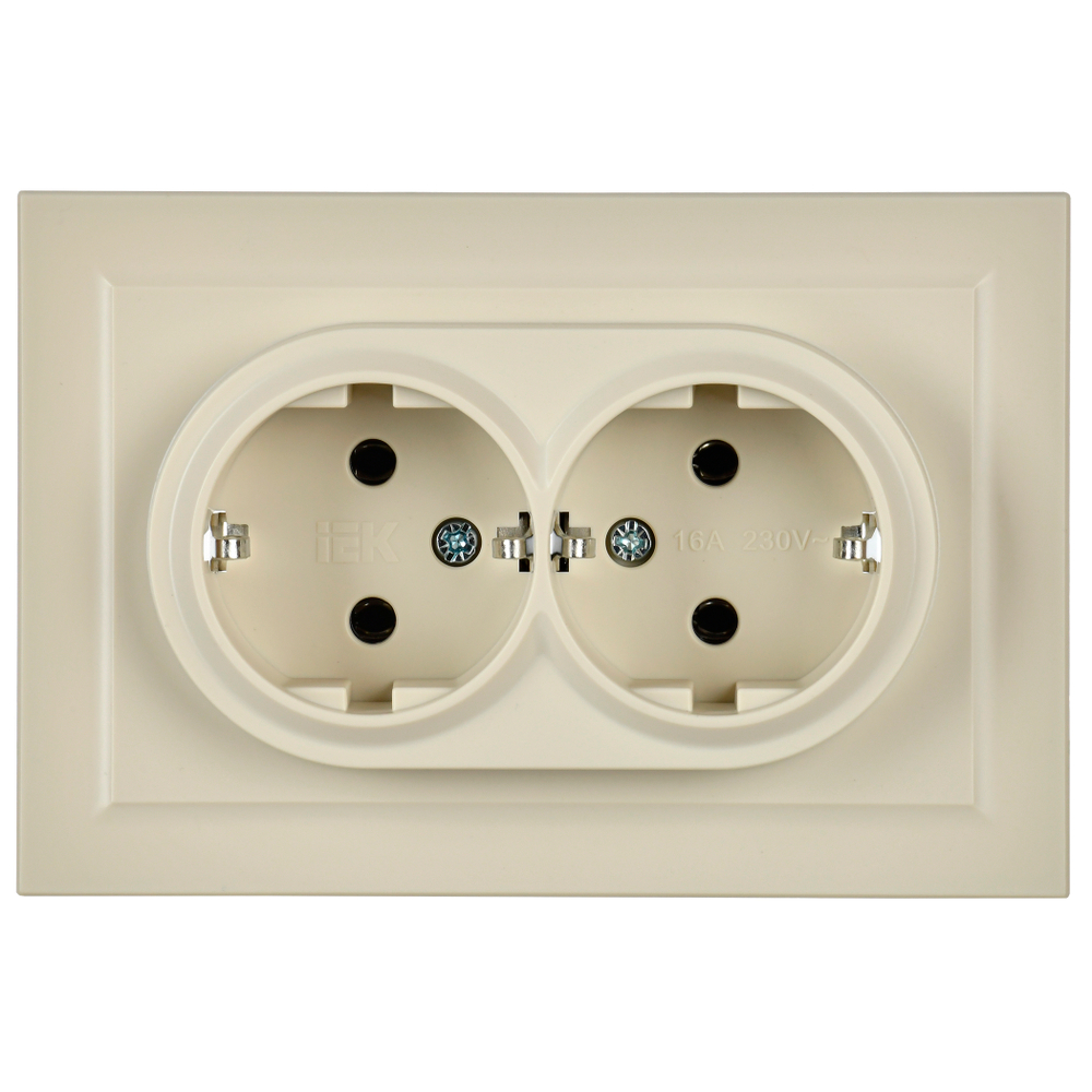 BRITE Розетка 2-местная с заземлением без защитных шторок 16А в сборе РС12-3-БрКр бежевый IEK