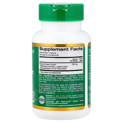 California Gold Nutrition, EuroHerbs®, экстракт пассифлоры, качество Euromed, 250 мг, 60 растительных капсул