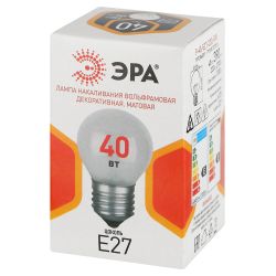 Лампа накаливания ЭРА P-40-E27-230-FR 40Вт 230В шар матовый цветная коробка Е27 | Лампы накаливания Шар (G/P)