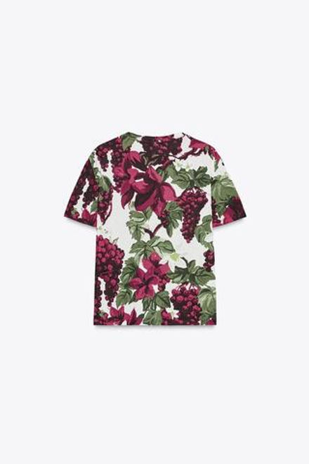 ZARA ФУТБОЛКА ИЗ ТКАНИ С ПРИНТОМ, ВИННЫЙ