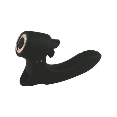 Черный вибромассажёр с клиторальной стимуляцией - 13,2 см. (Цвет: черный)