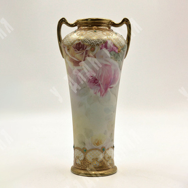 Японская ваза с розами. Фарфор, ручная роспись, роспись золотом. Morimura, Япония, 1891-1911 гг.