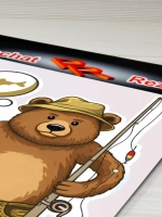 Наклейка - На рыбалку - медведь рыбак