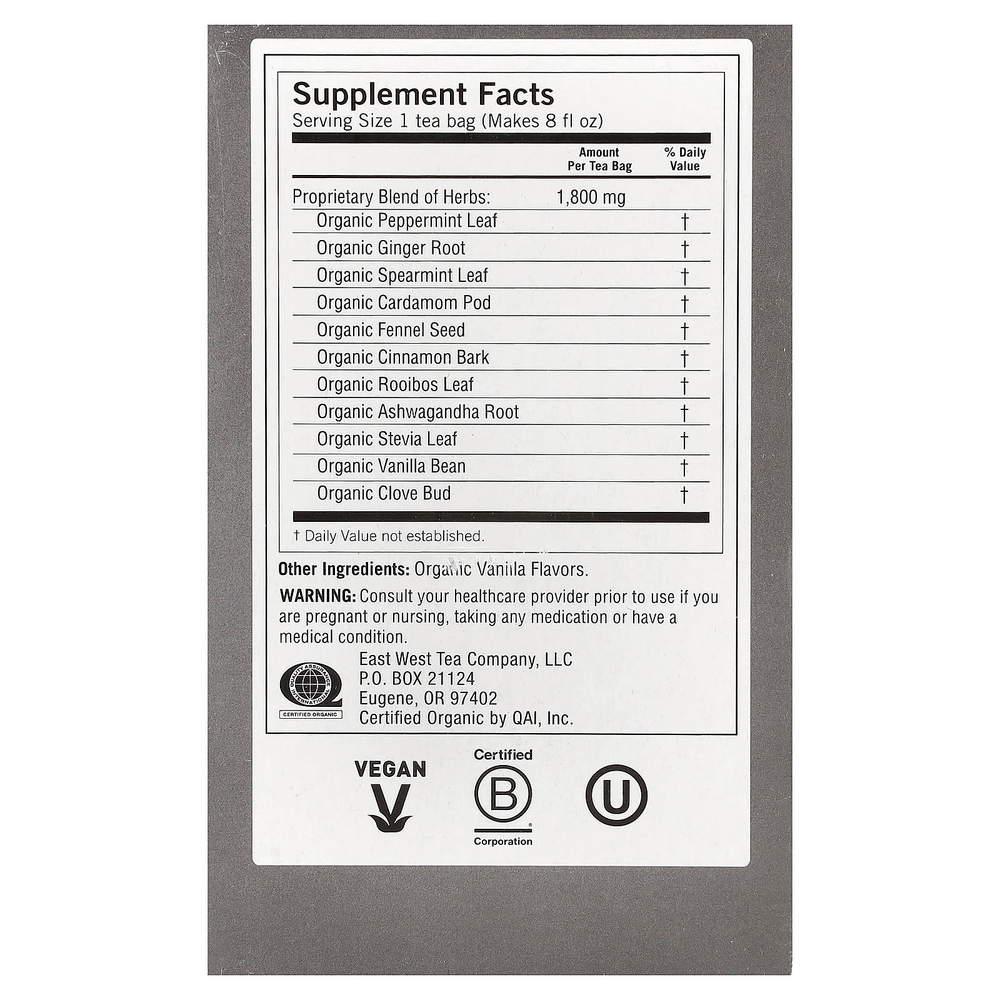 Yogi Tea, ваниль и перечная мята, без кофеина, 16 чайных пакетиков, 32 г (1,12 унции)