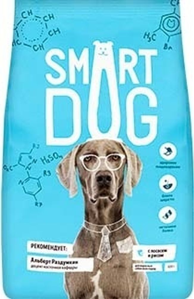 Smart Dog 3кг Сухой корм для взрослых собак всех пород Лосось и рис