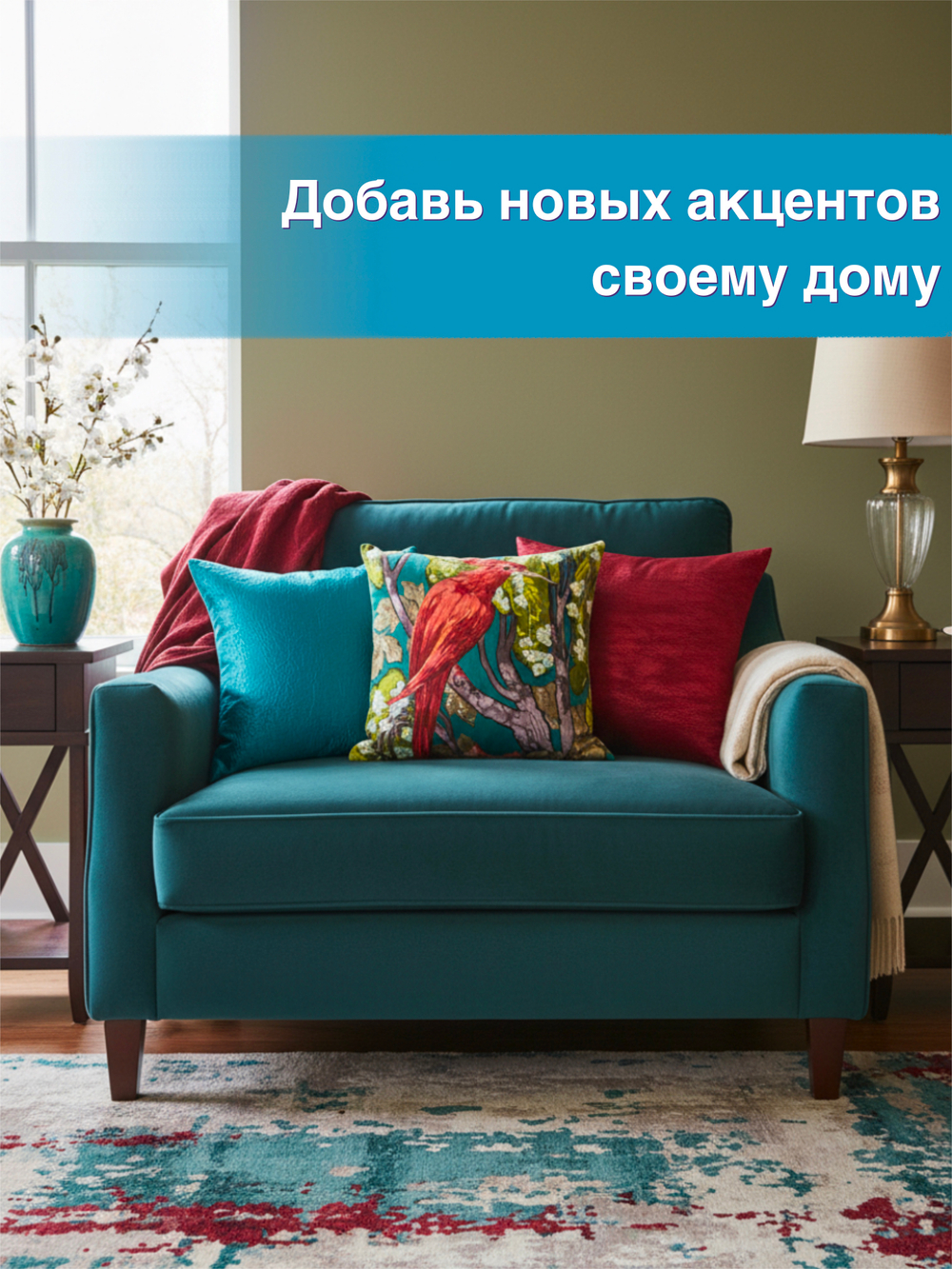 Наволочки декоративные, 40х40, 3 шт, Птица, бирюзовый