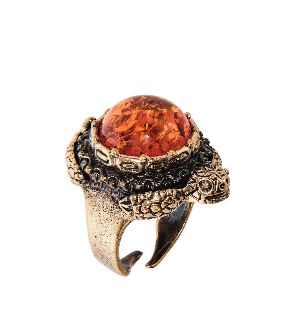 AM-2515 Кольцо «Черепаха морская» (латунь, янтарь)