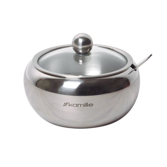 Сахарница 460 мл. из нержавеющей стали Kamille KM-7002 с ложечкой и крышкой