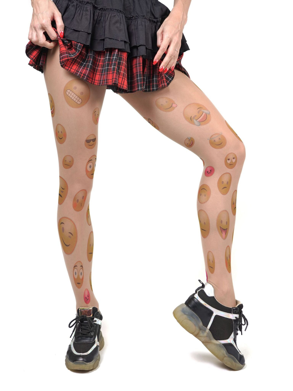 Колготки с принтом в виде цветных смайликов (Размер: S-M-L) (Цвет: бежевый)