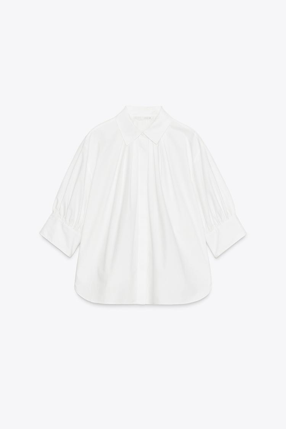 ZARA РУБАШКА СО СКЛАДКАМИ И ОБЪЕМНЫМИ РУКАВАМИ ZW COLLECTION, БЕЛЫЙ