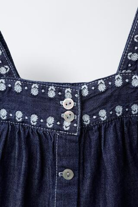 ZARA ТОП ИЗ ДЕНИМА С ЦВЕТОЧНОЙ ВЫШИВКОЙ, СИНИЙ