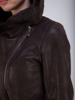 Дубленка женская зима натуральная длинная с капюшоном Турция