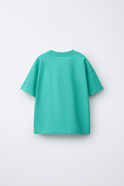 ZARА ФУТБОЛКА С ПРИНТОМ ГРАФФИТИ, ЦВЕТ МОРСКОЙ ВОЛНЫ