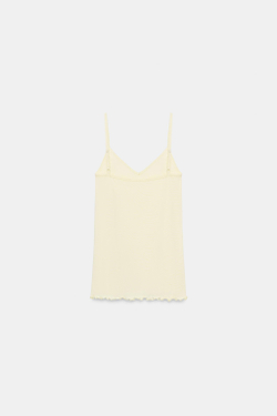 ZARA ХЛОПКОВАЯ МАЙКА НА БРЕТЕЛЯХ, ПАСТЕЛЬНО-ЖЕЛТЫЙ